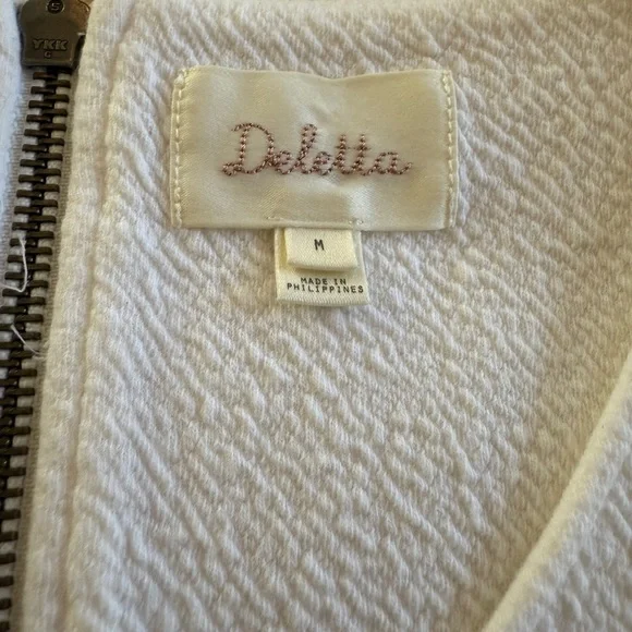 Deletta EUC White and Pink Striped Tunic/Dress w/ Zipper Back and Ruched Sleeves - Picture 4 of 4